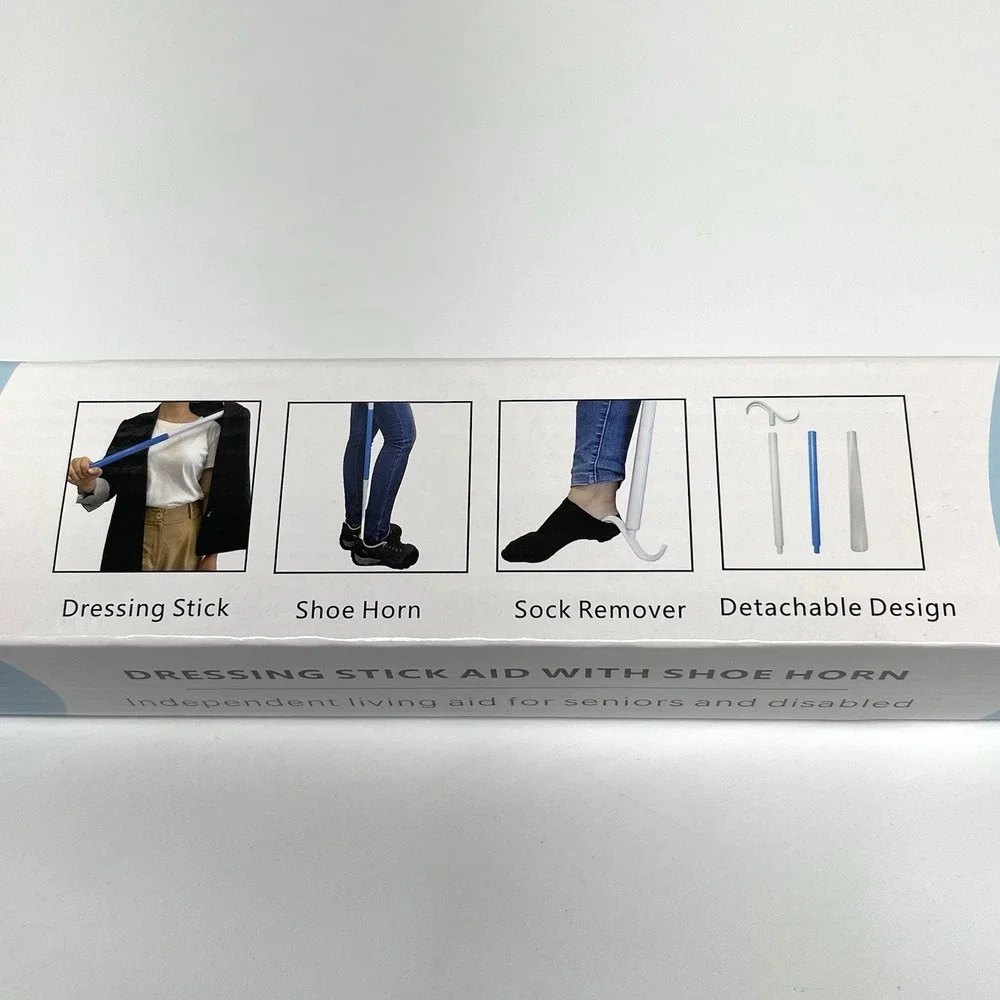 Phantawell 35.5 Inch Long Dressing Stick Aid With Shoe Horn Shoes Socks Open Box